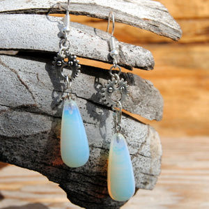 Earrings Crystal Blue Teardrop Pendants Gear Charm